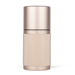 Rose-colored refillable luxury deodorant case from lifelongdeo. It has knurled details, logo in the middle and made of hardened anodised aluminium.