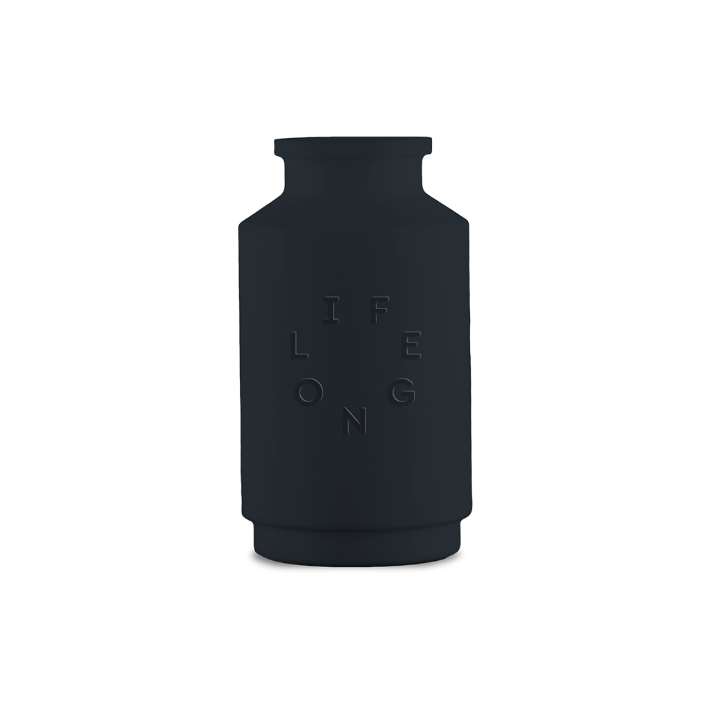 Black silicone sleeve for the Lifelong refillable deodorant, debossed Lifelong logo