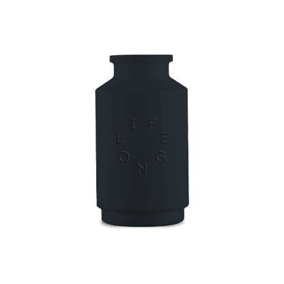 Black silicone sleeve for the Lifelong refillable deodorant, debossed Lifelong logo
