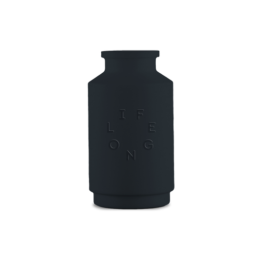 Black silicone sleeve for the Lifelong refillable deodorant, debossed Lifelong logo