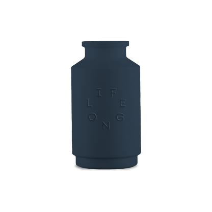 Navy blue silicone sleeve for the Lifelong refillable deodorant, debossed Lifelong logo