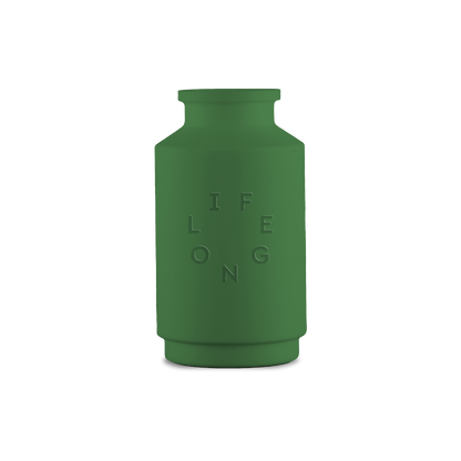 Green silicone sleeve for the Lifelong refillable deodorant, debossed Lifelong logo