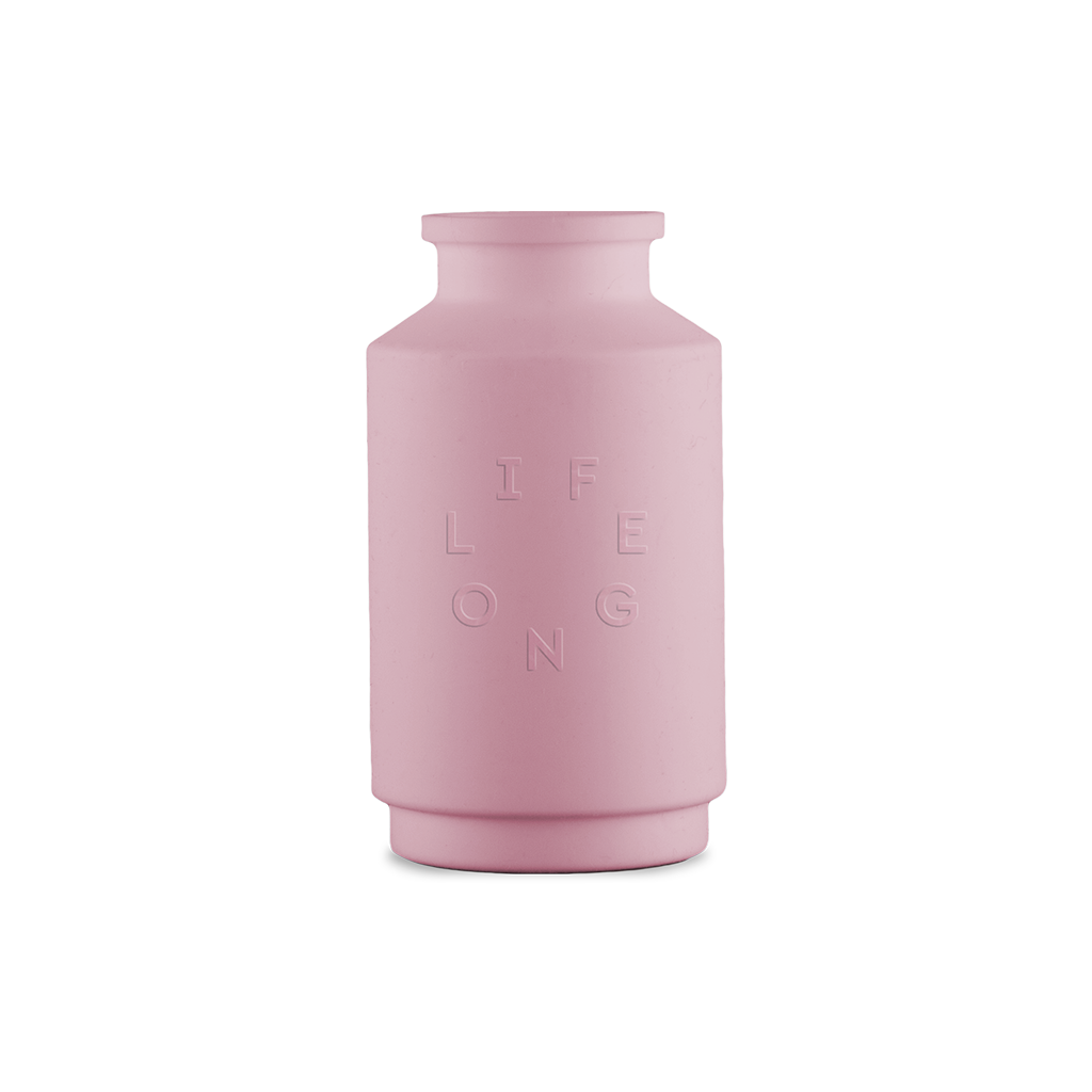 Pink silicone sleeve for the Lifelong refillable deodorant, debossed Lifelong logo